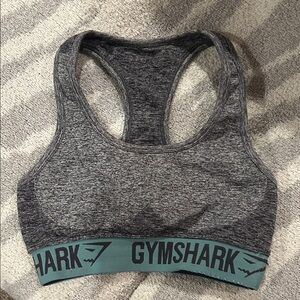 Gymshark Grey Heather Racerback Sports Bra with Teal Logo Band